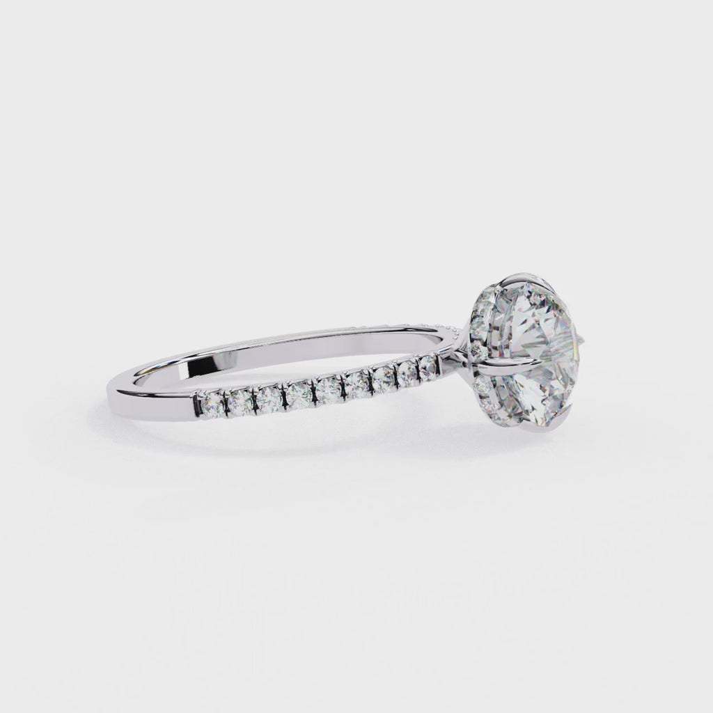 White Gold Round Diamond Solitaire Pavé Engagement Ring