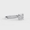 White Gold Cushion Cut Diamond Ring with Channel Pavé Shoulders