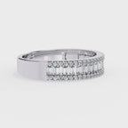 White Gold Baguette & Round Diamond Three-Row Half Eternity Band Ring