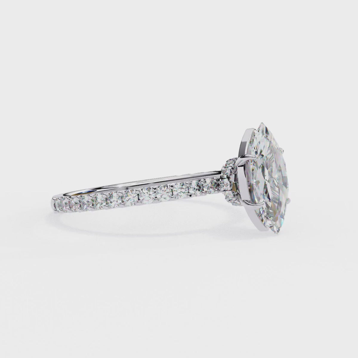 White Gold Marquise Diamond Solitaire Pavé Engagement Ring