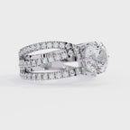 White Gold Round Brilliant Diamond Ring with Triple Split Pavé Crossover Band