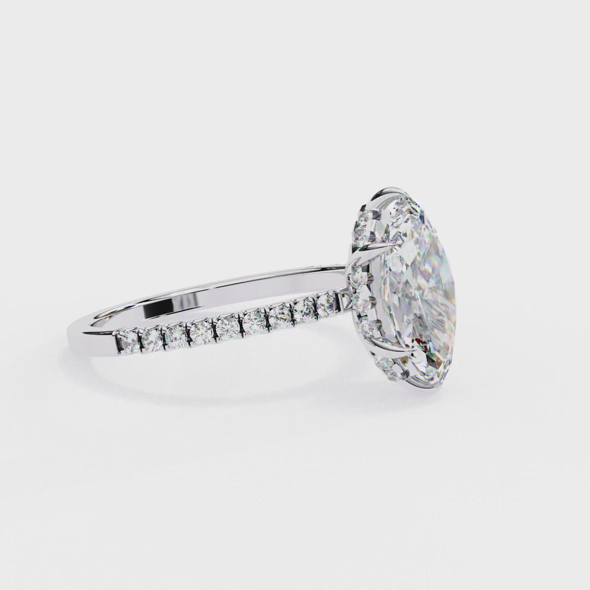 White Gold Marquise Diamond Solitaire Pavé Engagement Ring