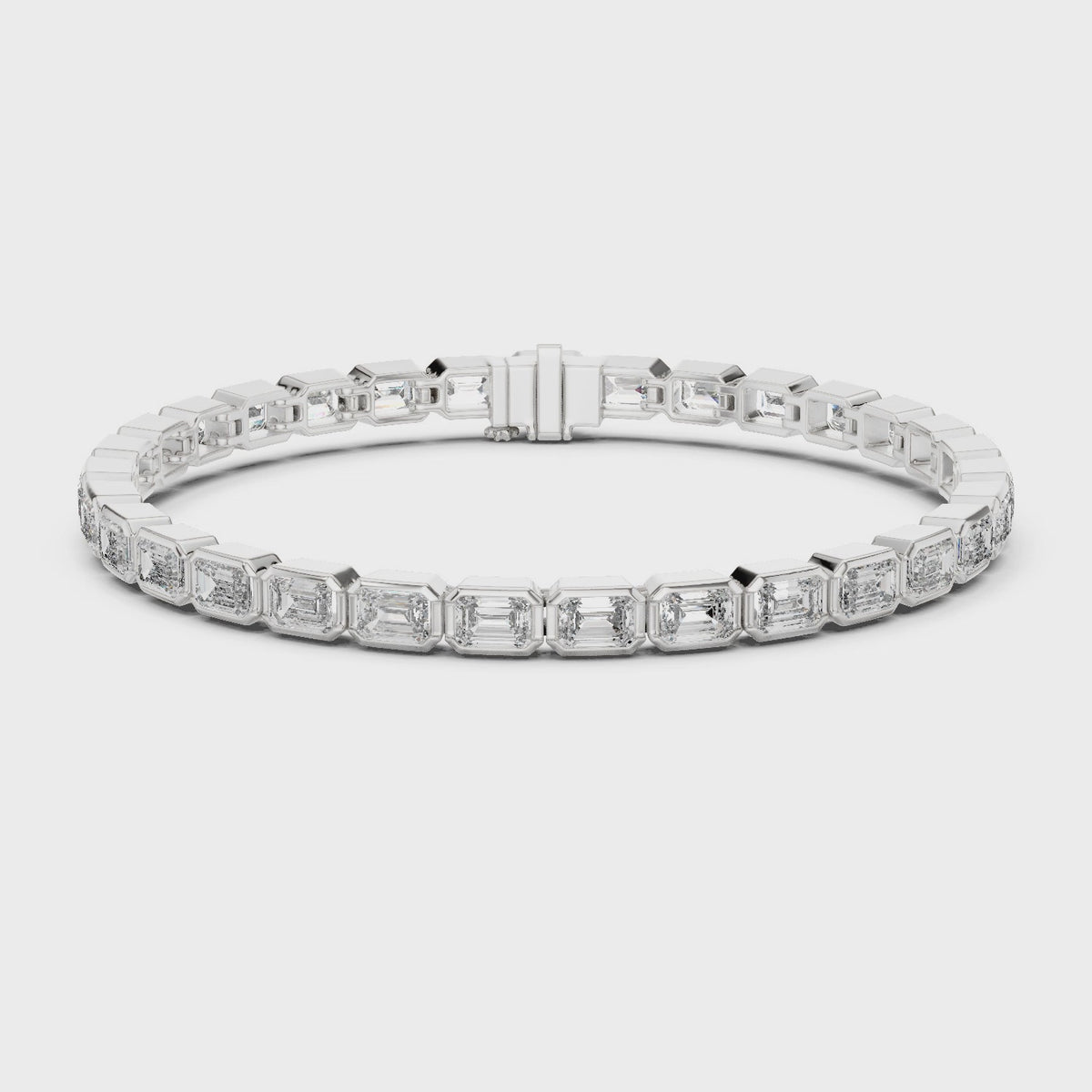 East-West Emerald-Cut Bezel Diamond Tennis Bracelet