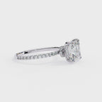 White Gold Princess Cut Diamond Ring with Hidden Halo and Pavé Band