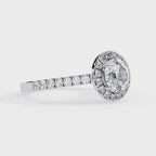 White Gold Round Brilliant Diamond Halo Ring with Pavé Band