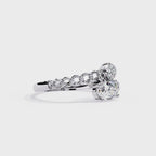 Gold Oval Diamond Toi et Moi Ring with Pavé Cluster and Curb Link