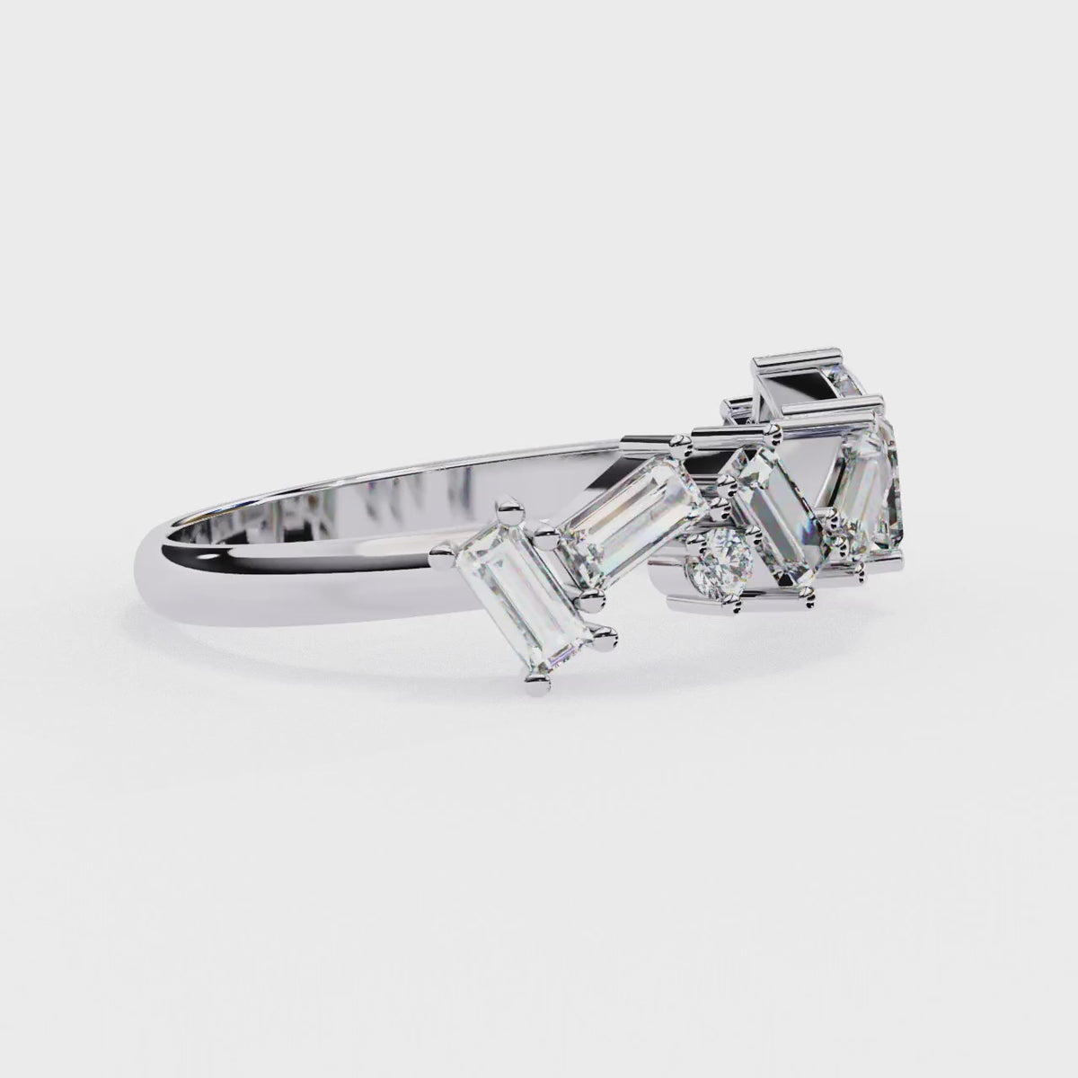White Gold Scattered Baguette Diamond Band Ring