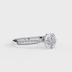 White Gold Round Brilliant Diamond Ring with Channel Pavé Shoulders
