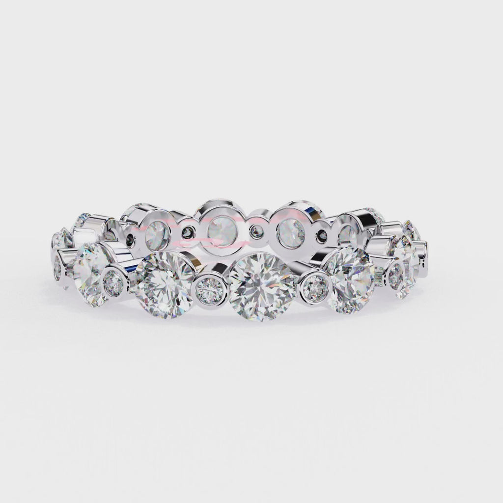 White Gold Round Diamond Alternating Bezel Full Eternity Band Ring