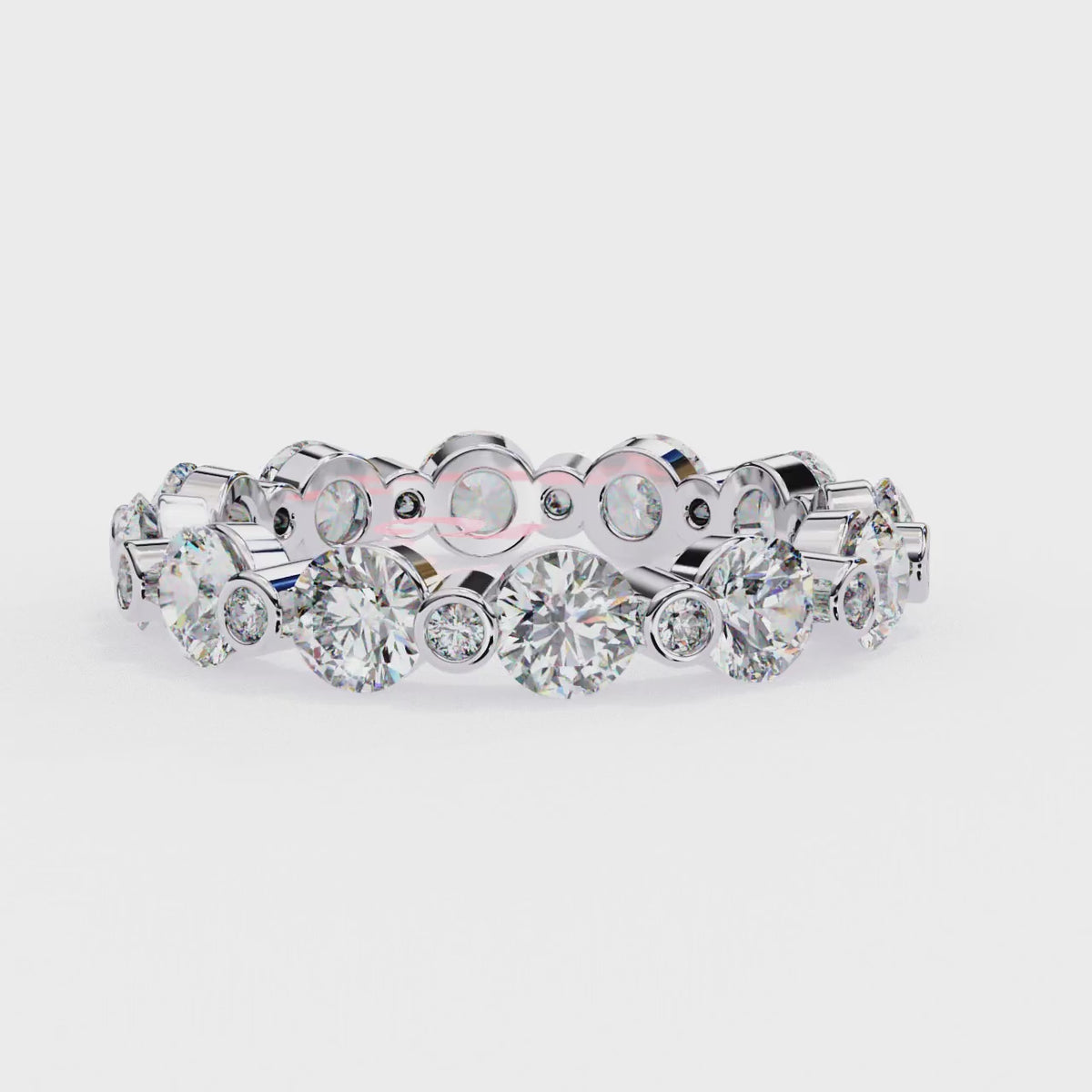 White Gold Round Diamond Alternating Bezel Full Eternity Band Ring