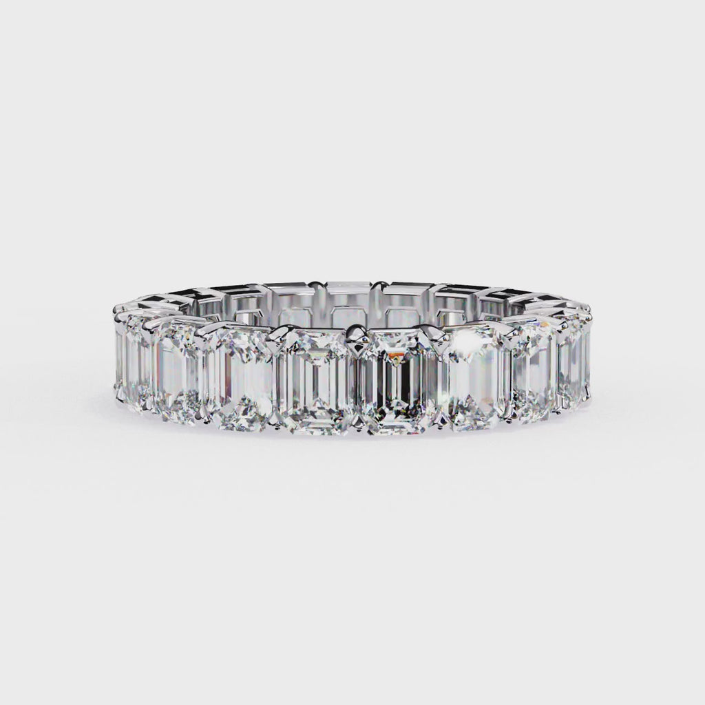 White Gold Emerald-Cut Diamond Shared Prong Full Eternity Band Ring