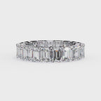 White Gold Emerald-Cut Diamond Shared Prong Full Eternity Band Ring