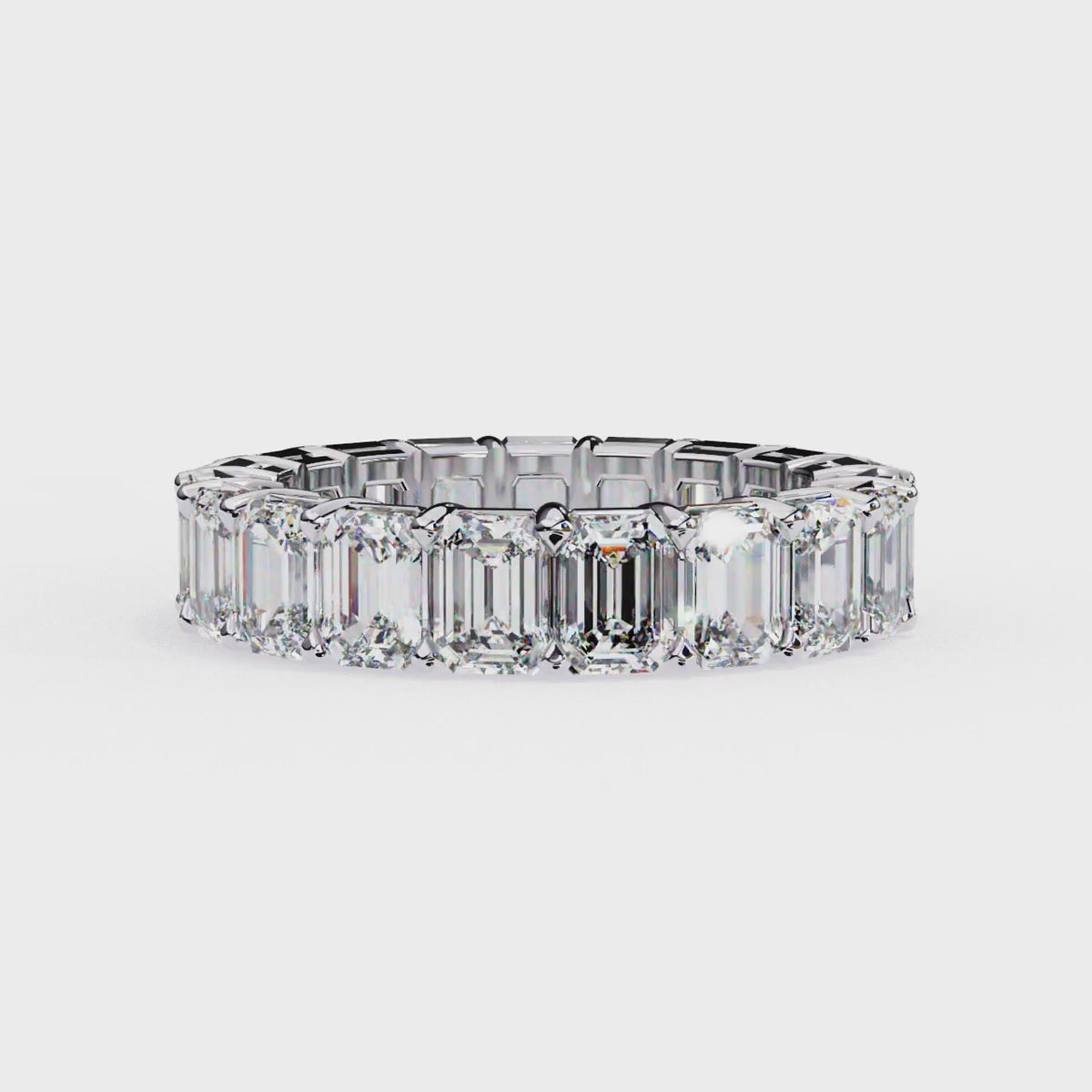 White Gold Emerald-Cut Diamond Shared Prong Full Eternity Band Ring