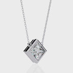 Princess-Cut Bezel Set Natural Diamond Pendant