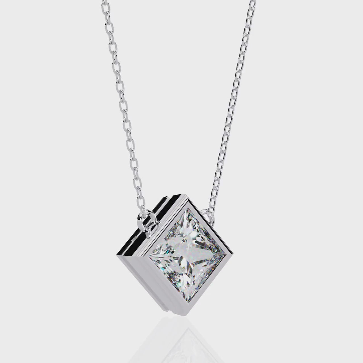 Princess-Cut Bezel Set Natural Diamond Pendant
