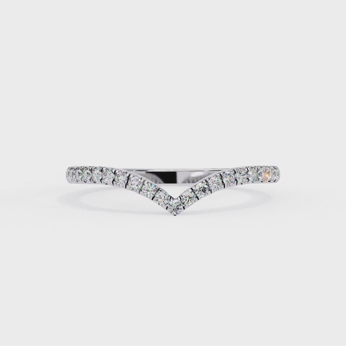 White Gold Round Diamond Chevron V-Shape Pavé Band Ring