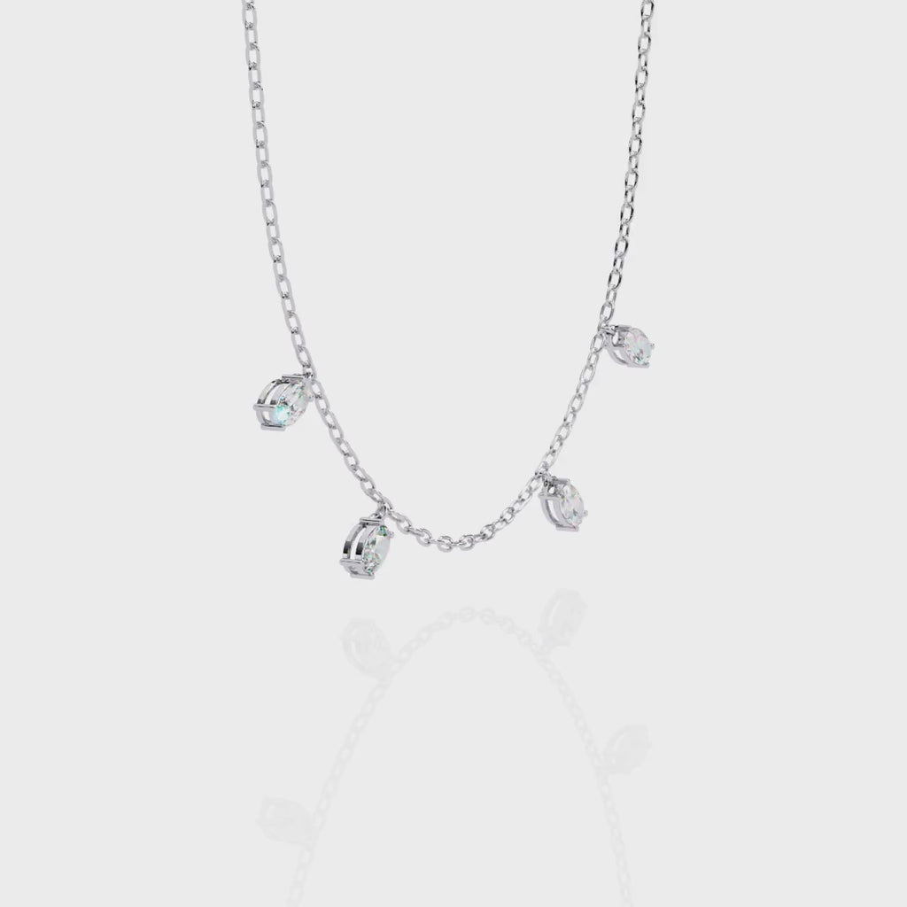 Four Bezel Set Oval Cut Natural Diamond Necklace