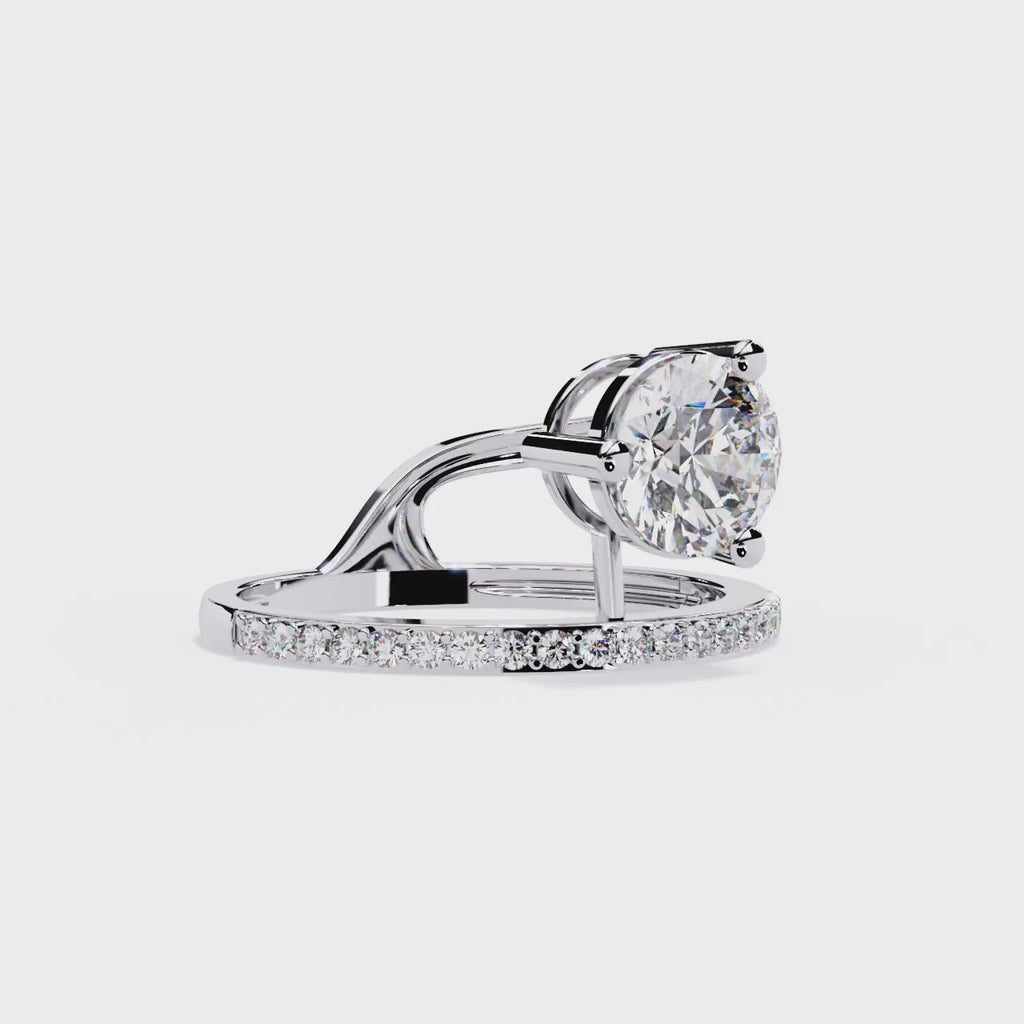 Gold Round Diamond Solitaire Ring with Open Crossover Split Band
