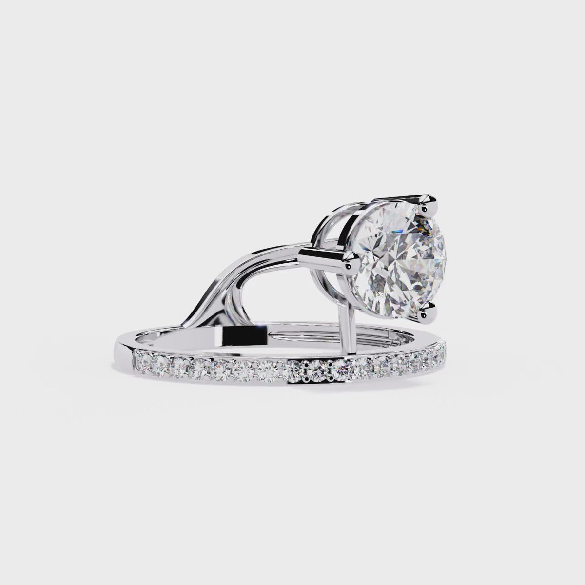 Gold Round Diamond Solitaire Ring with Open Crossover Split Band