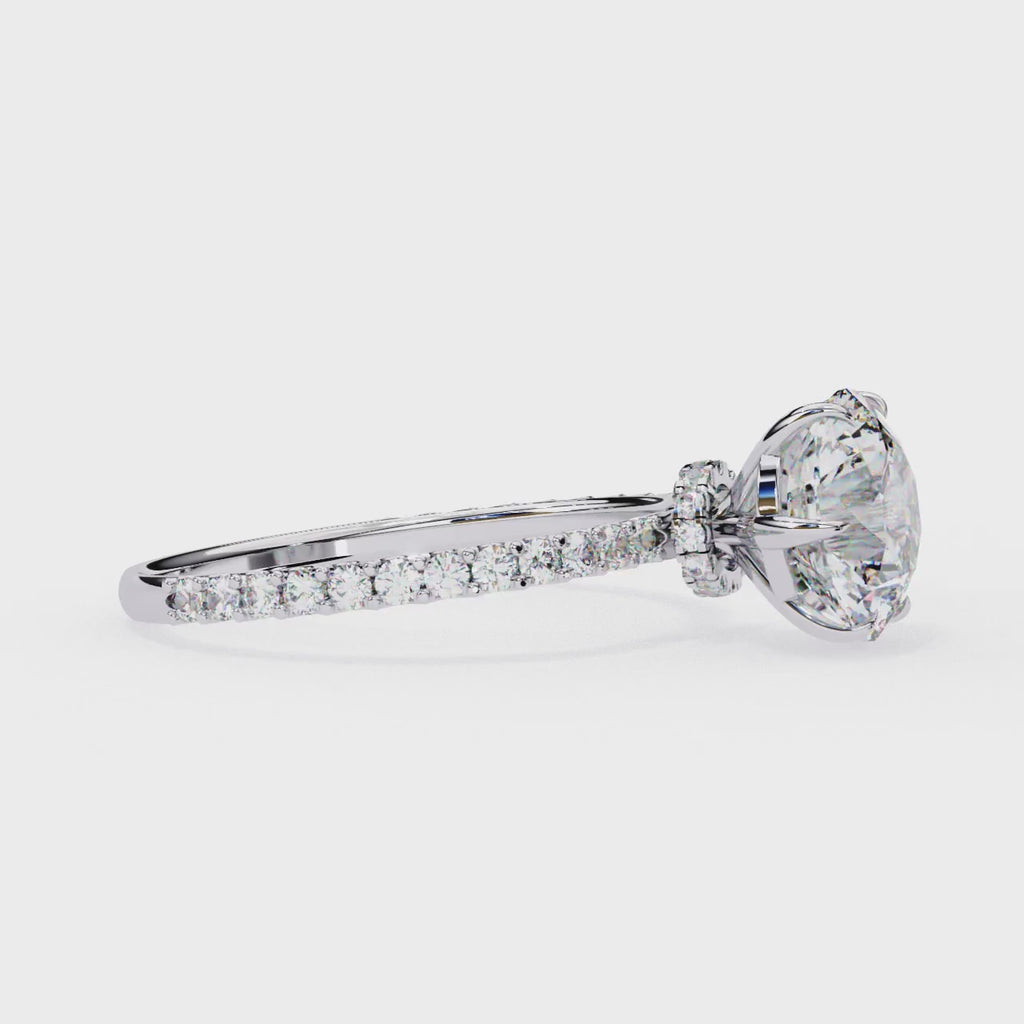 White Gold Round Diamond Solitaire Pavé Engagement Ring