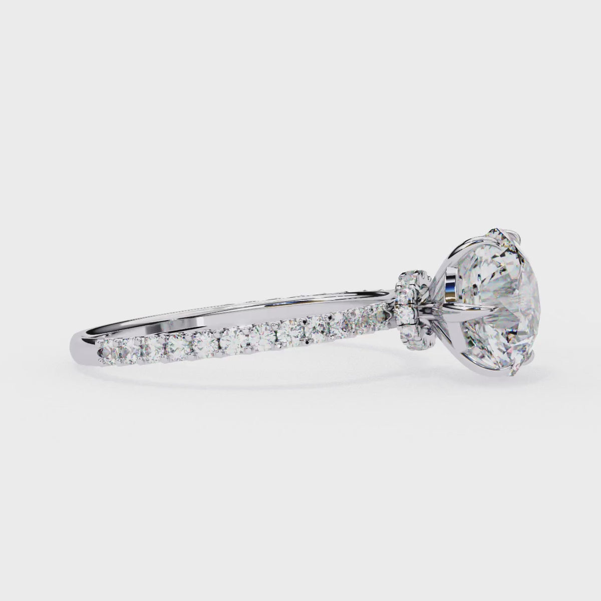 White Gold Round Diamond Solitaire Pavé Engagement Ring