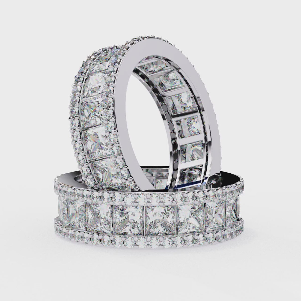 White Gold Princess-Cut Diamond Three-Row Full Eternity Band Ring