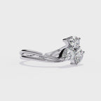 Gold Three Stone Pear Diamond Cluster Ring on Open Split Band