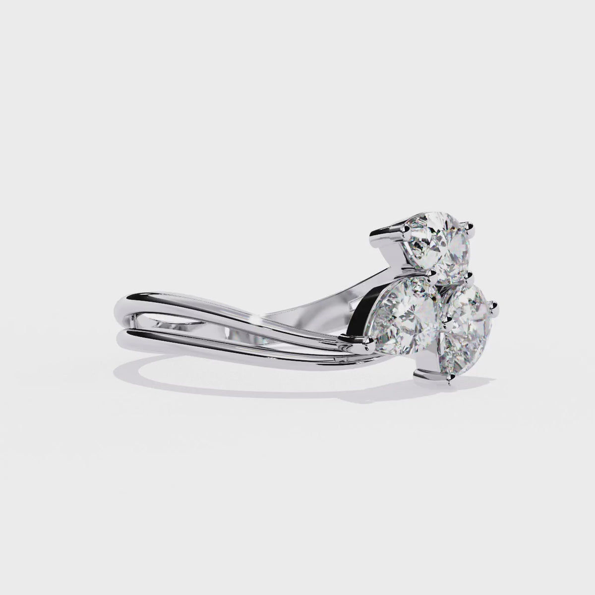 Gold Three Stone Pear Diamond Cluster Ring on Open Split Band