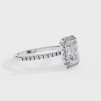 White Gold Emerald-Cut Diamond Halo Pavé Engagement Ring