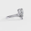 White Gold Pear Cut Diamond Crown Ring with Marquise Accent and Pavé Chevron Band