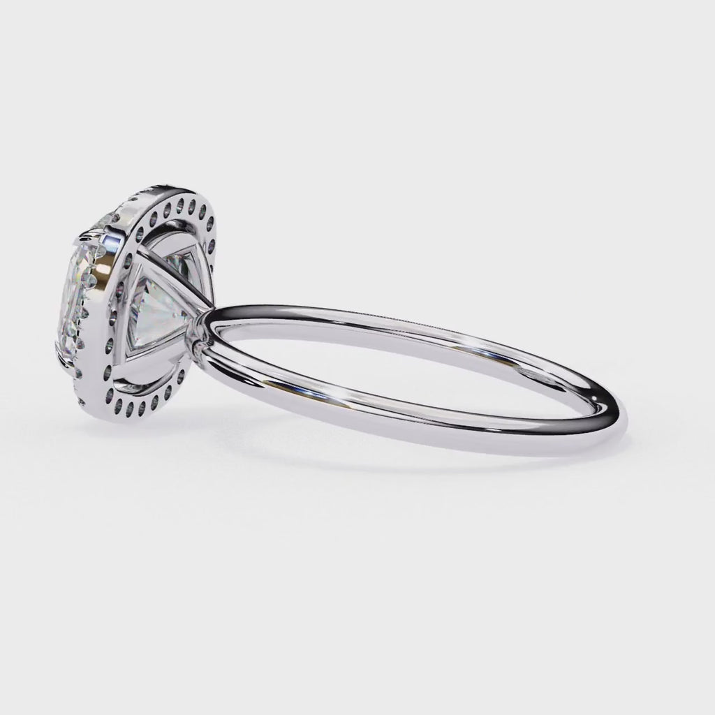 White Gold Cushion-Cut Diamond Halo Solitaire Engagement Ring