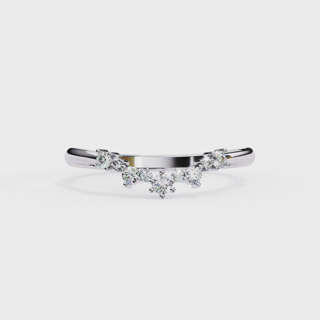 White Gold Round Diamond Crown Tiara Curved Band Ring