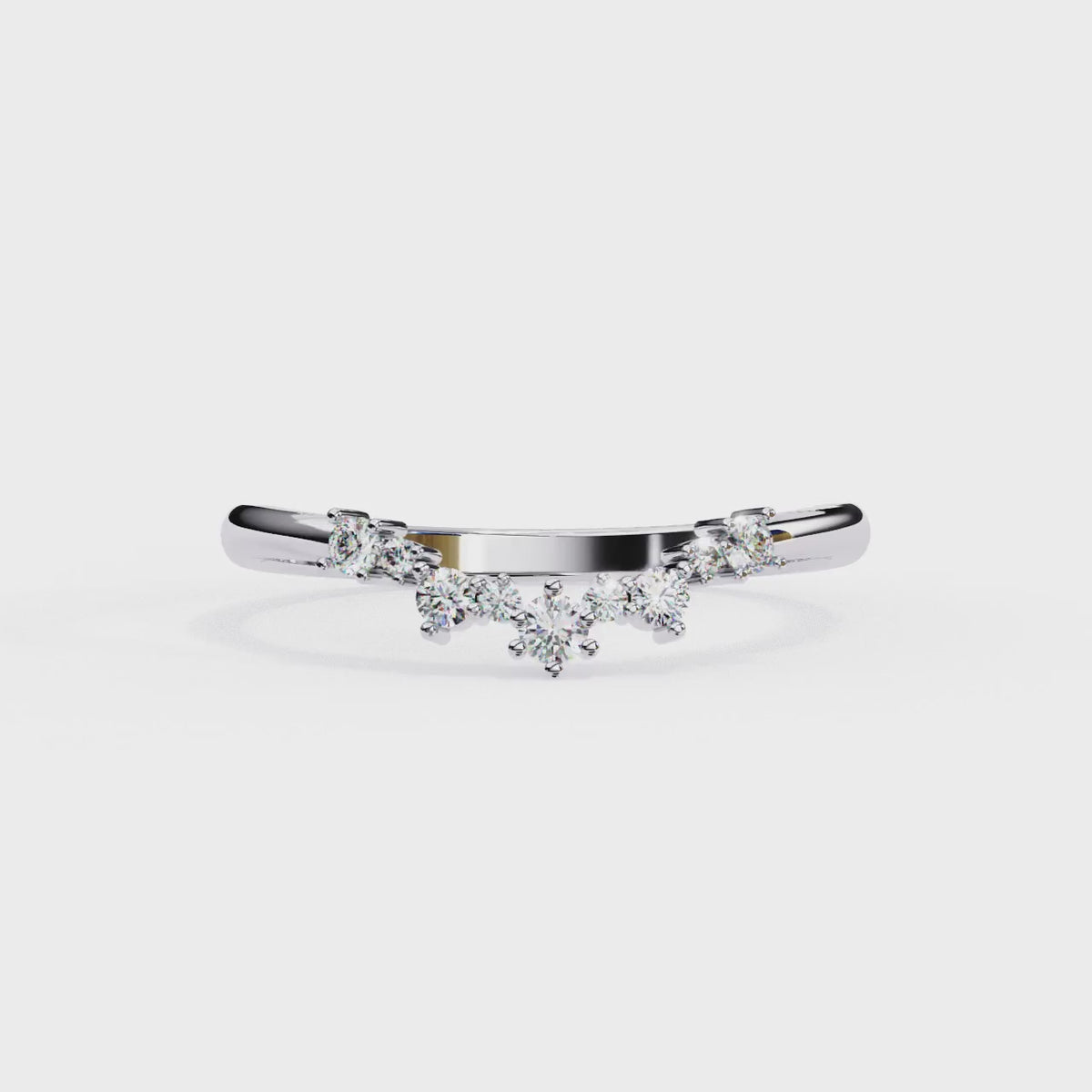 White Gold Round Diamond Crown Tiara Curved Band Ring