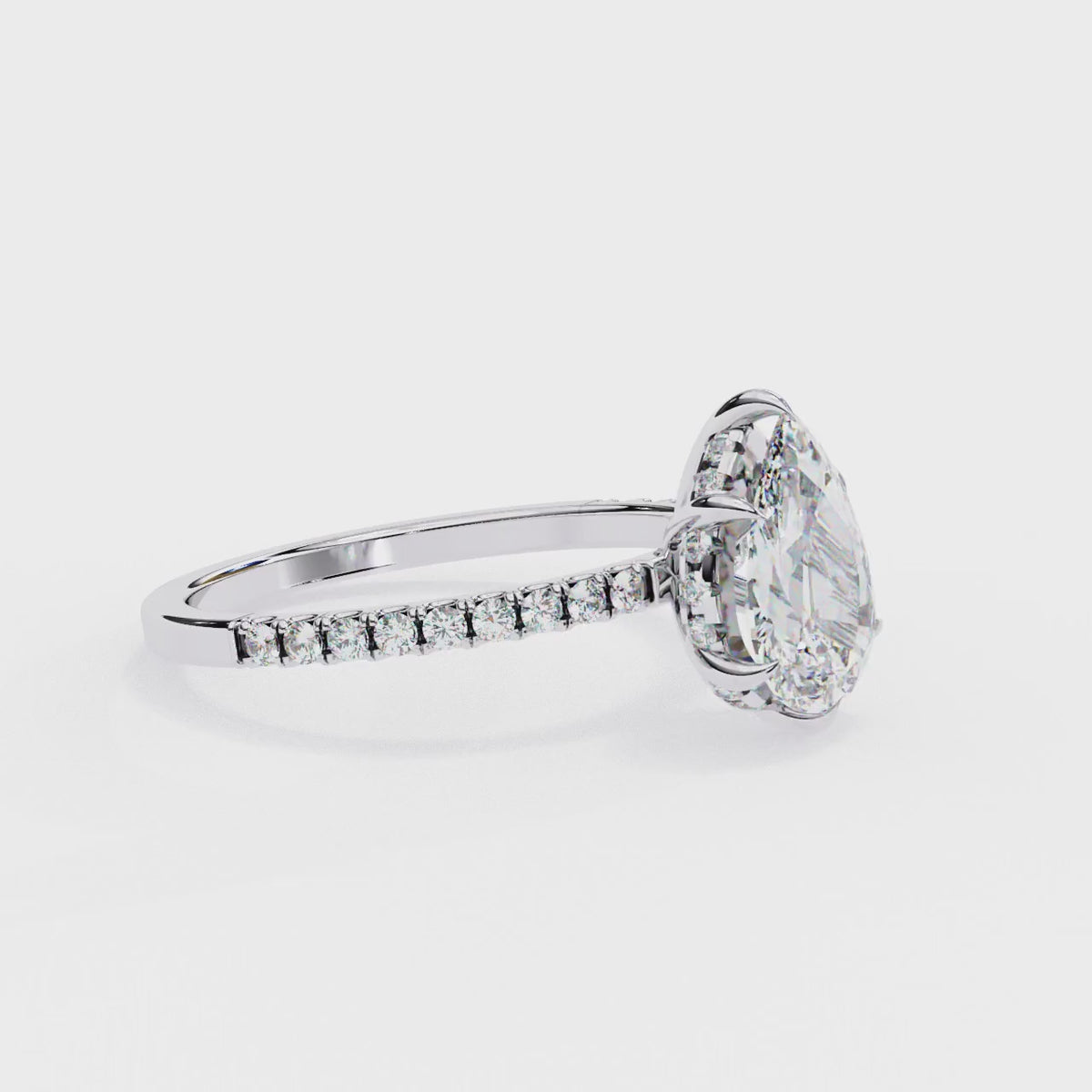 White Gold Pear Diamond Solitaire Pavé Engagement Ring