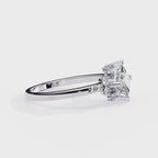 White Gold Kite-Set Princess Cut Diamond Ring with Scattered Cluster Accents