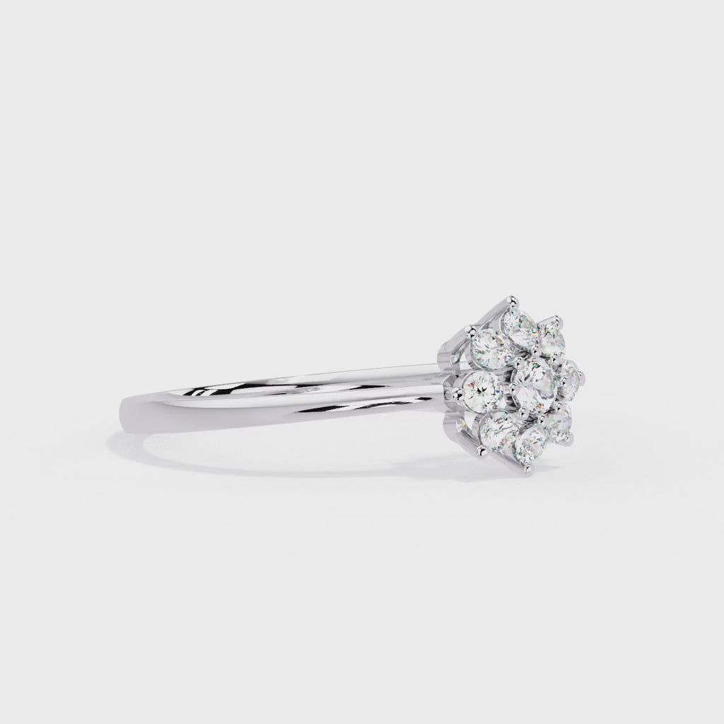 Gold Round Diamond Floral Cluster Ring