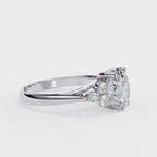 White Gold Oval Cut Diamond Cluster Ring with Marquise and Round Side Stones