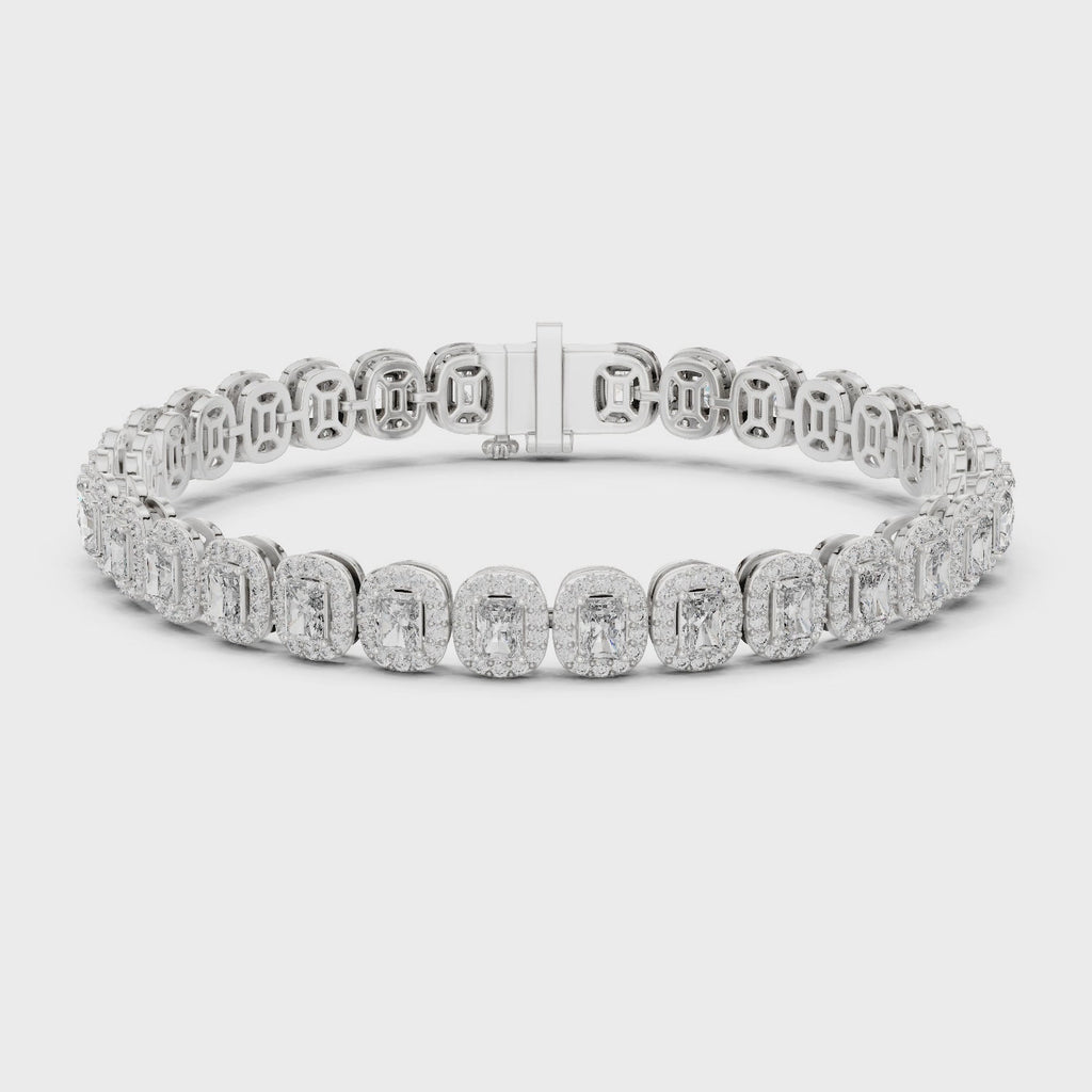 Radiant-Cut Halo Cluster Diamond Tennis Bracelet