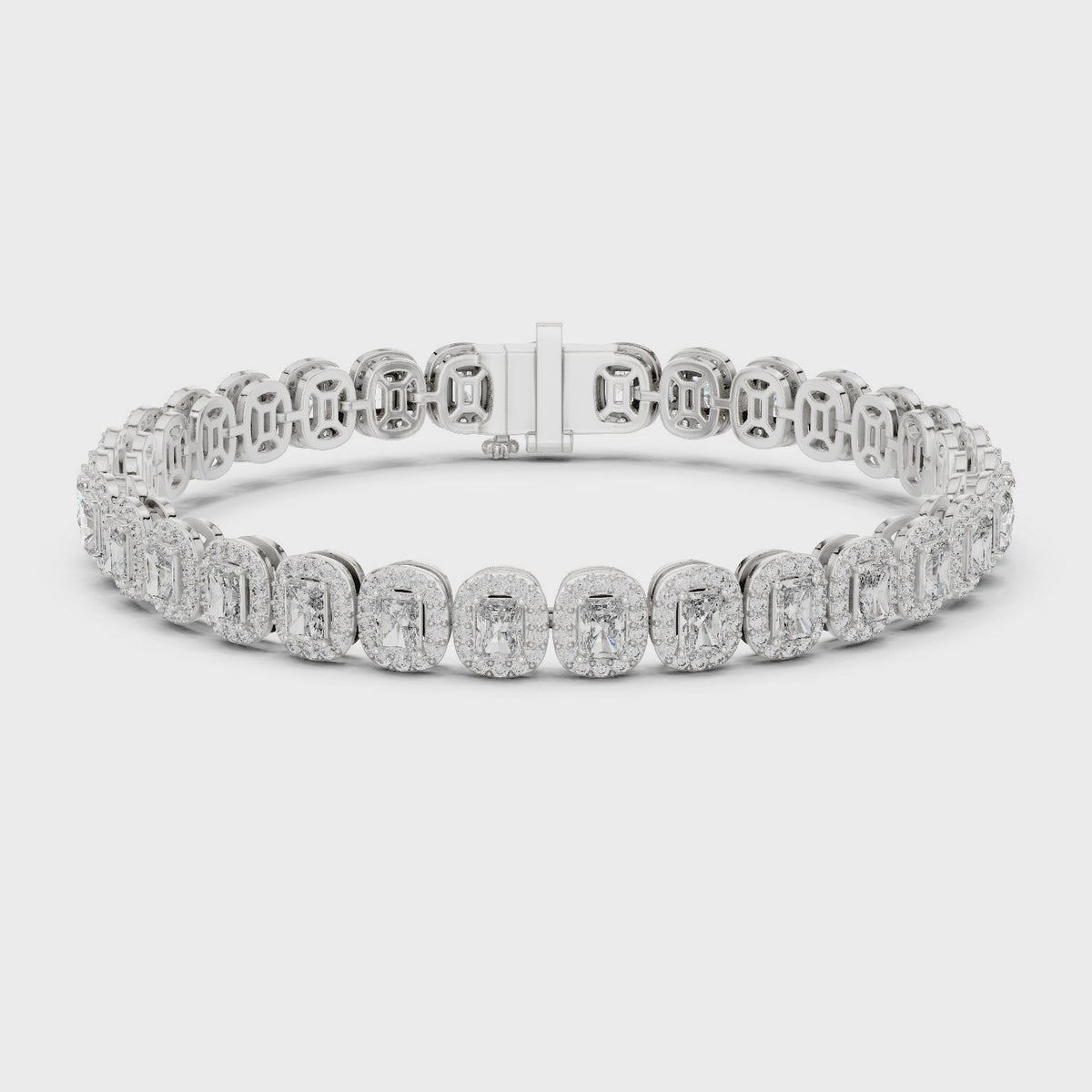 Radiant-Cut Halo Cluster Diamond Tennis Bracelet