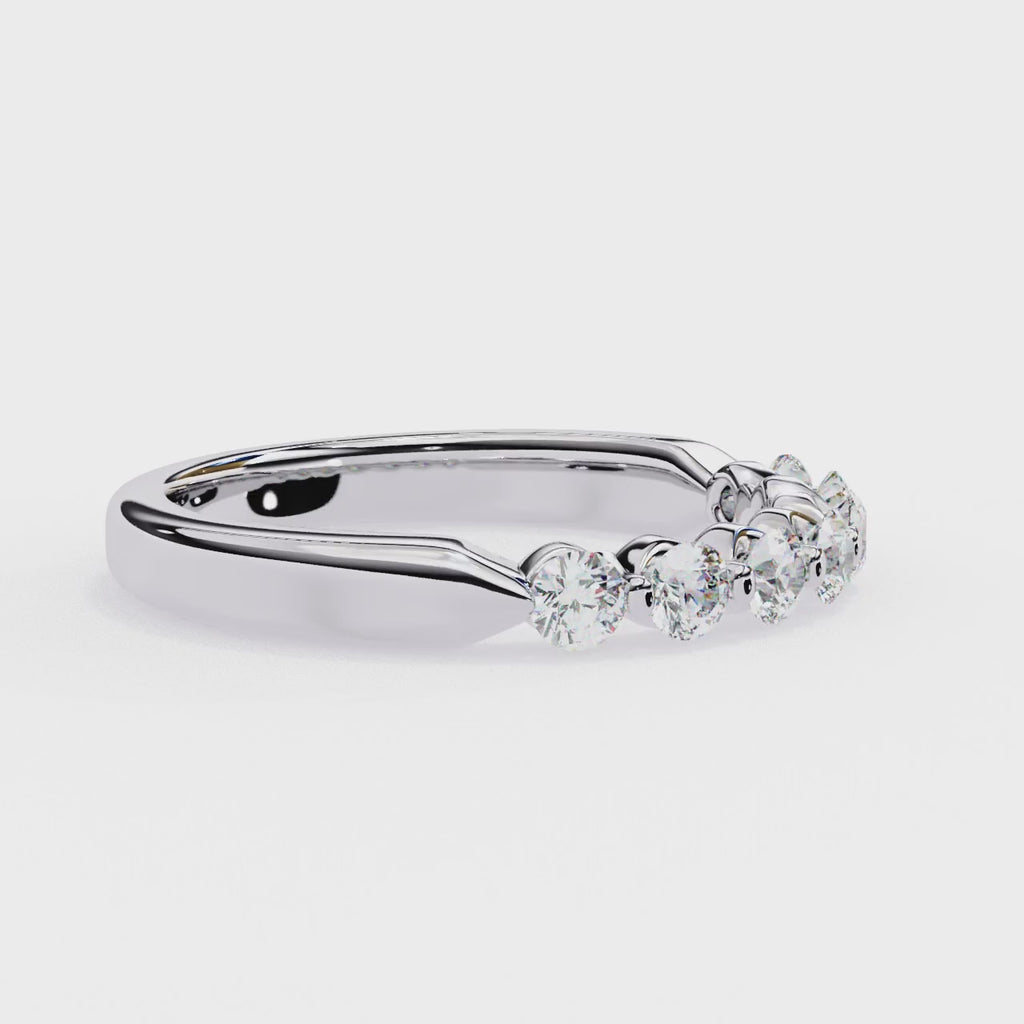 White Gold Seven Stone Round Diamond Shared Prong Band Ring