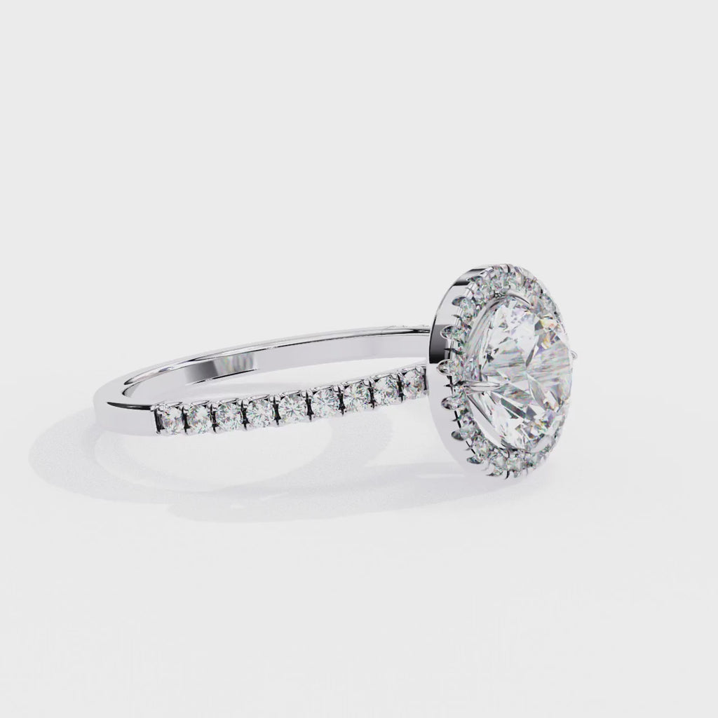 White Gold Round Diamond Halo Pavé Engagement Ring