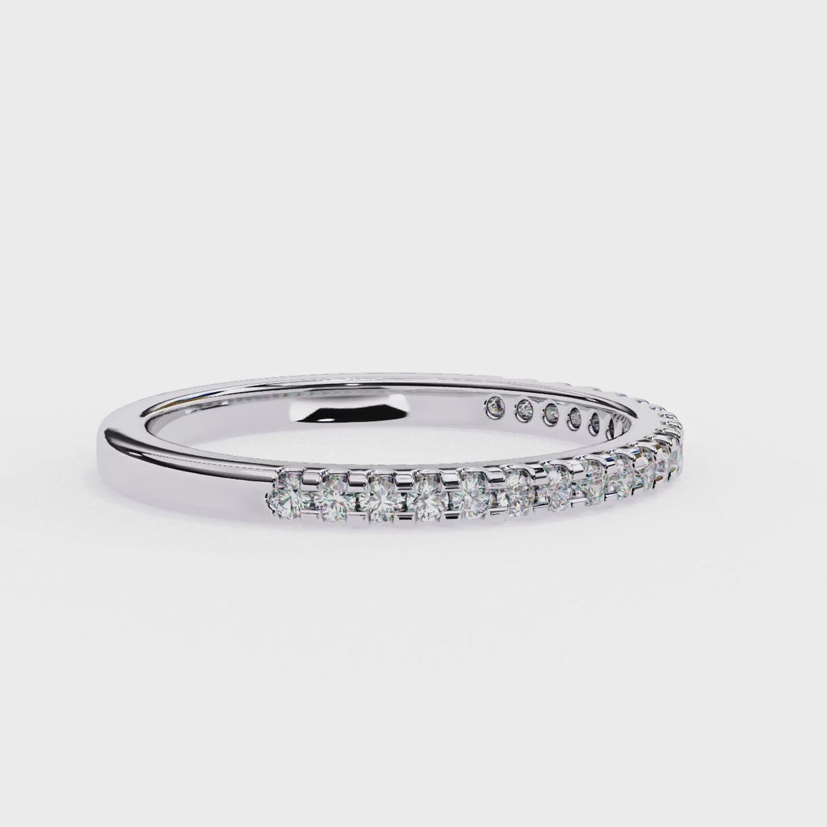 White Gold Round Diamond French Pavé Half Eternity Band Ring
