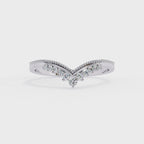 White Gold Round Diamond Crown Tiara Milgrain Band Ring
