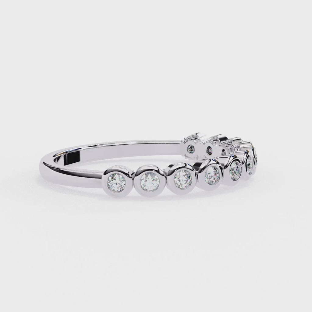 White Gold Round Diamond Bezel-Set Half Eternity Band Ring