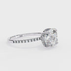 White Gold Cushion-Cut Diamond Solitaire Pavé Engagement Ring
