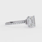 White Gold Emerald-Cut Diamond Solitaire Pavé Engagement Ring