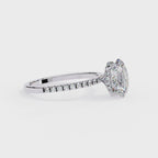 White Gold Oval Diamond Solitaire Pavé Engagement Ring