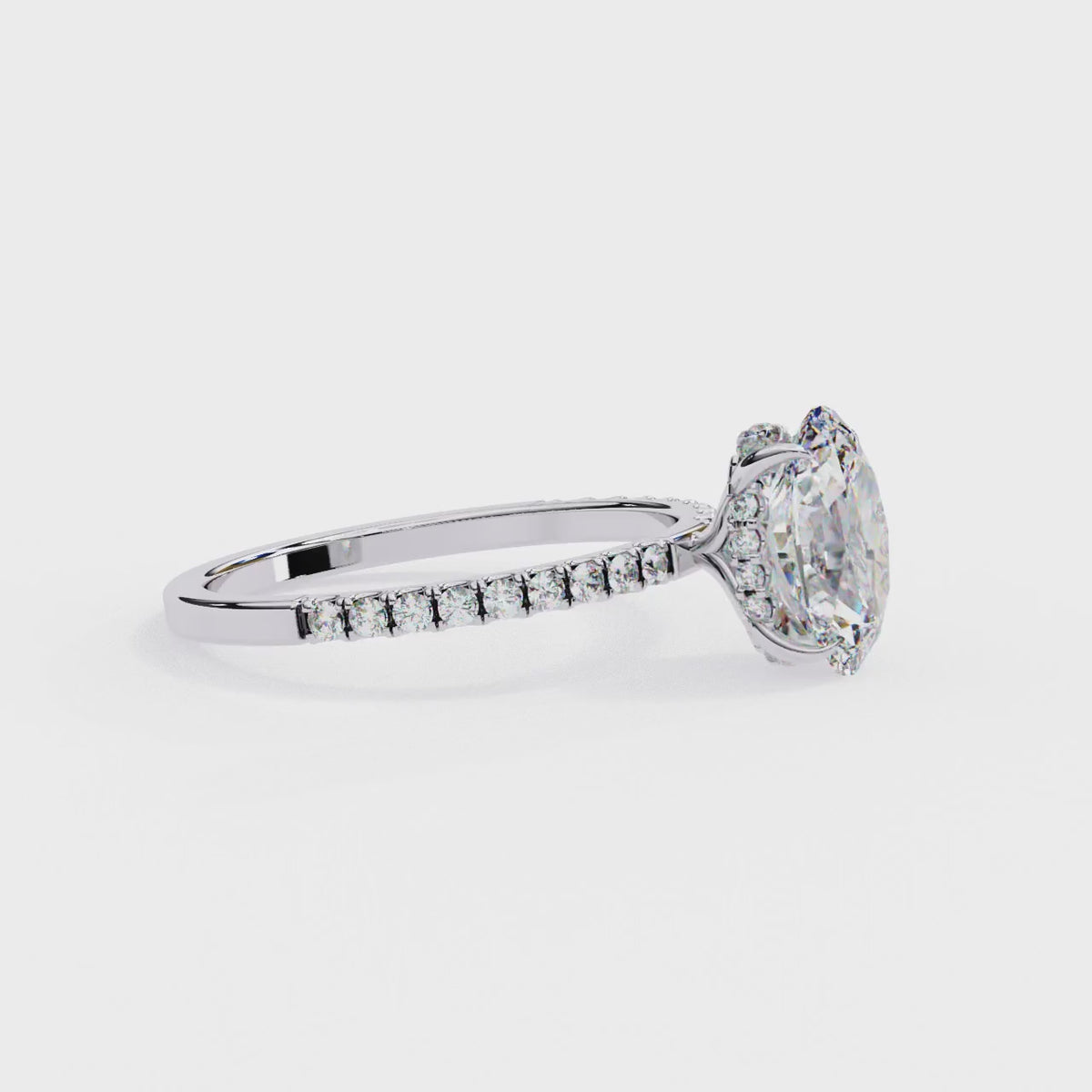 White Gold Oval Diamond Solitaire Pavé Engagement Ring